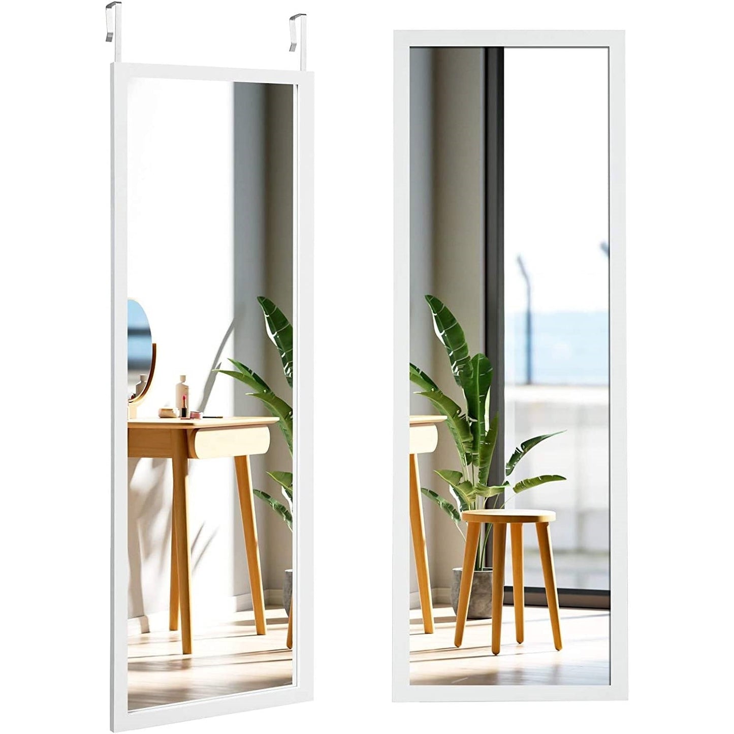 Accents > Mirrors - White Full Length Bedroom Mirror With Over The Door Or Wall Mounted Design