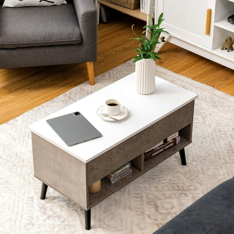 Living Room > Coffee Tables - Mid-Century Lift-Top Coffee Table Sofa Laptop Desk In Grey Wood White Top Finish