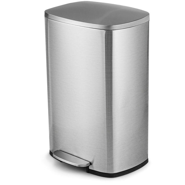 Kitchen > Trash Cans & Recycle Bins - 13-Gallon Modern Stainless Steel Kitchen Trash Can With Foot Step Pedal Design