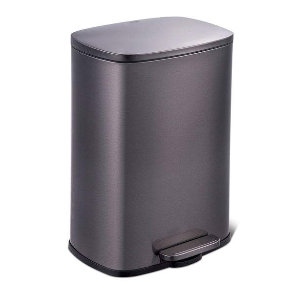 13 Gallon Black Stainless Steel Kitchen Trash Can with Step Open Lid-Novel Home