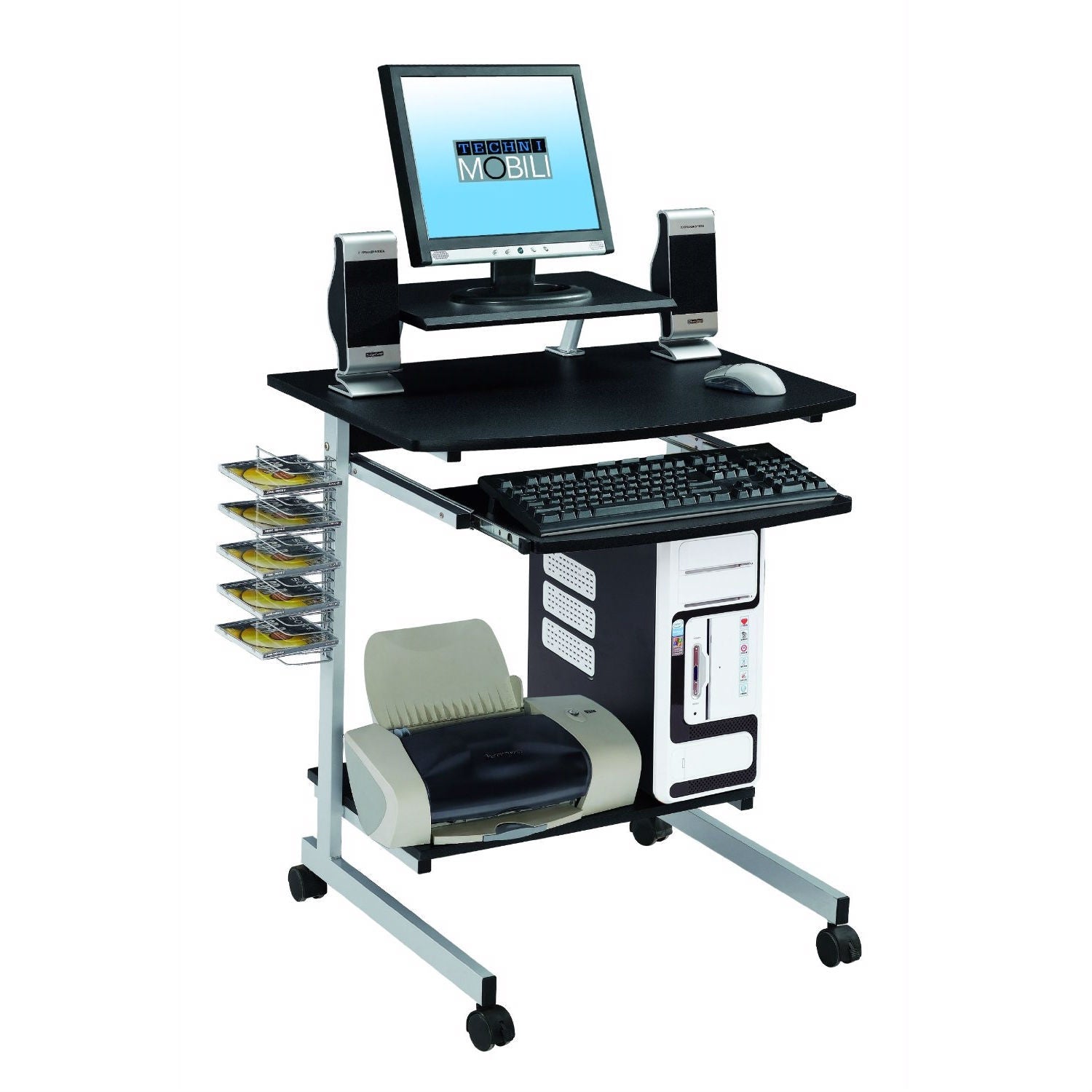Office > Computer Desks - Mobile Compact Computer Cart Desk With Keyboard Tray