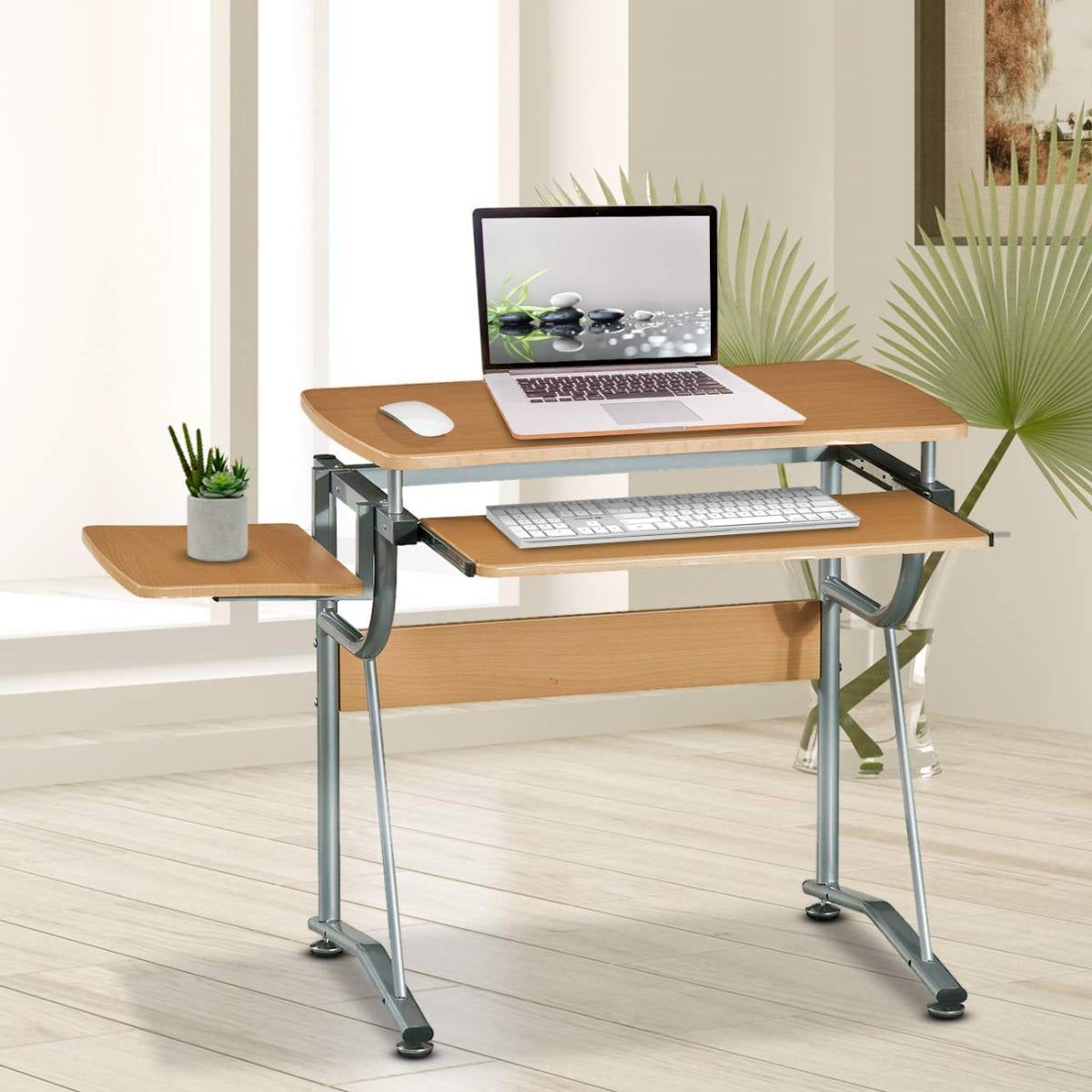 Office > Computer Desks - Compact Contemporary Computer Desk In Light Cherry Finish