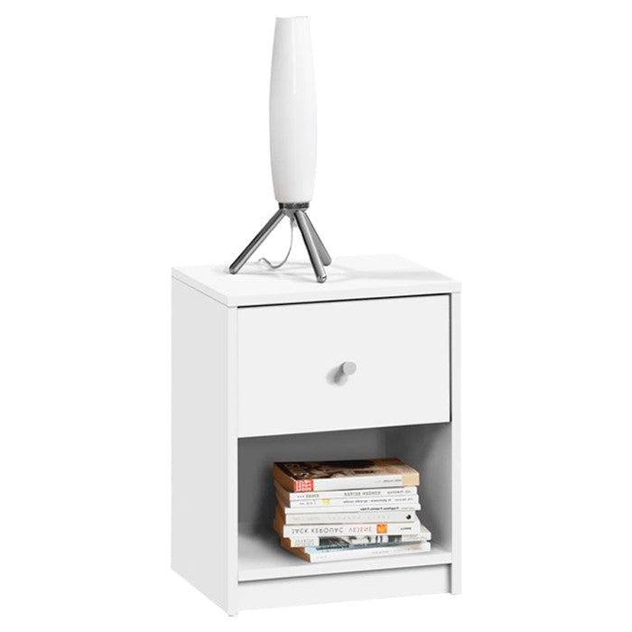 Bedroom > Nightstand And Dressers - Contemporary 1-Drawer Nightstand With Storage Shelf In White