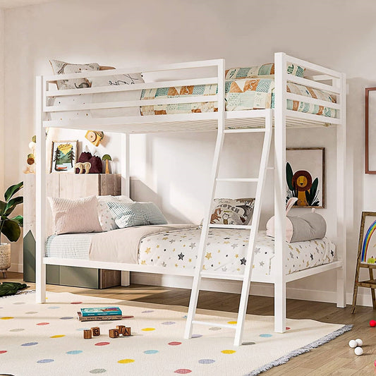 Bedroom > Bed Frames > Bunk Beds - Twin Over Twin Modern Metal Bunk Bed Frame In White With Ladder