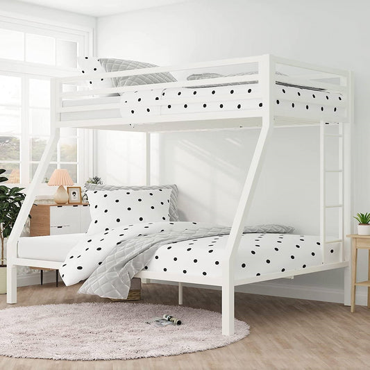 Bedroom > Bed Frames > Bunk Beds - Twin Over Full Modern Metal Bunk Bed Frame In White With Ladder