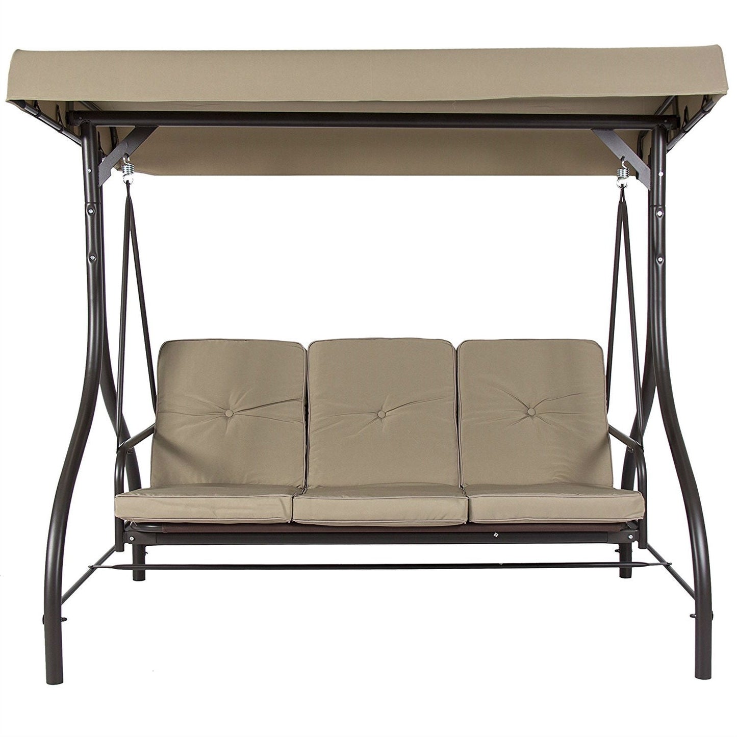Outdoor > Outdoor Furniture > Porch Swings And Gliders - Tan 3-Seat Outdoor Porch Deck Patio Canopy Swing With Cushions