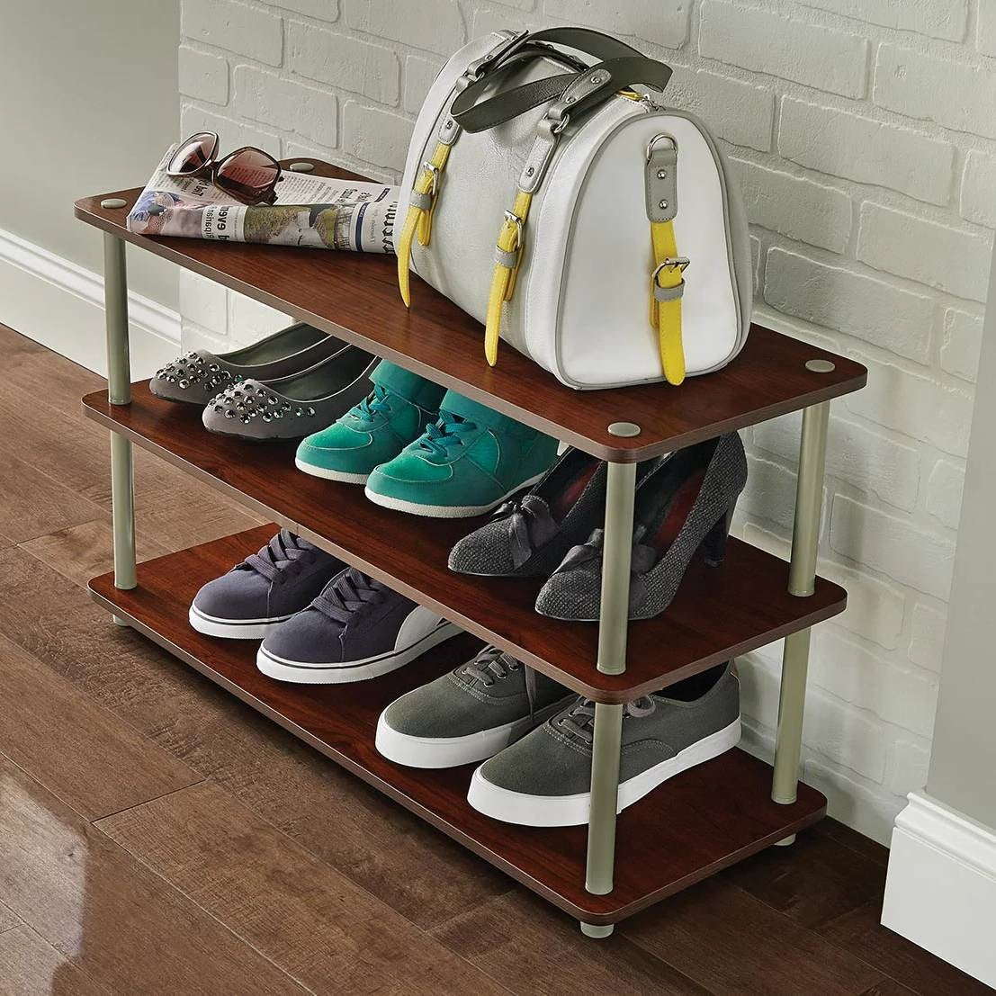 Accents > Shoe Racks - Dark Cherry 3-Shelf Modern Shoe Rack - Holds Up To 12 Pair Of Shoes