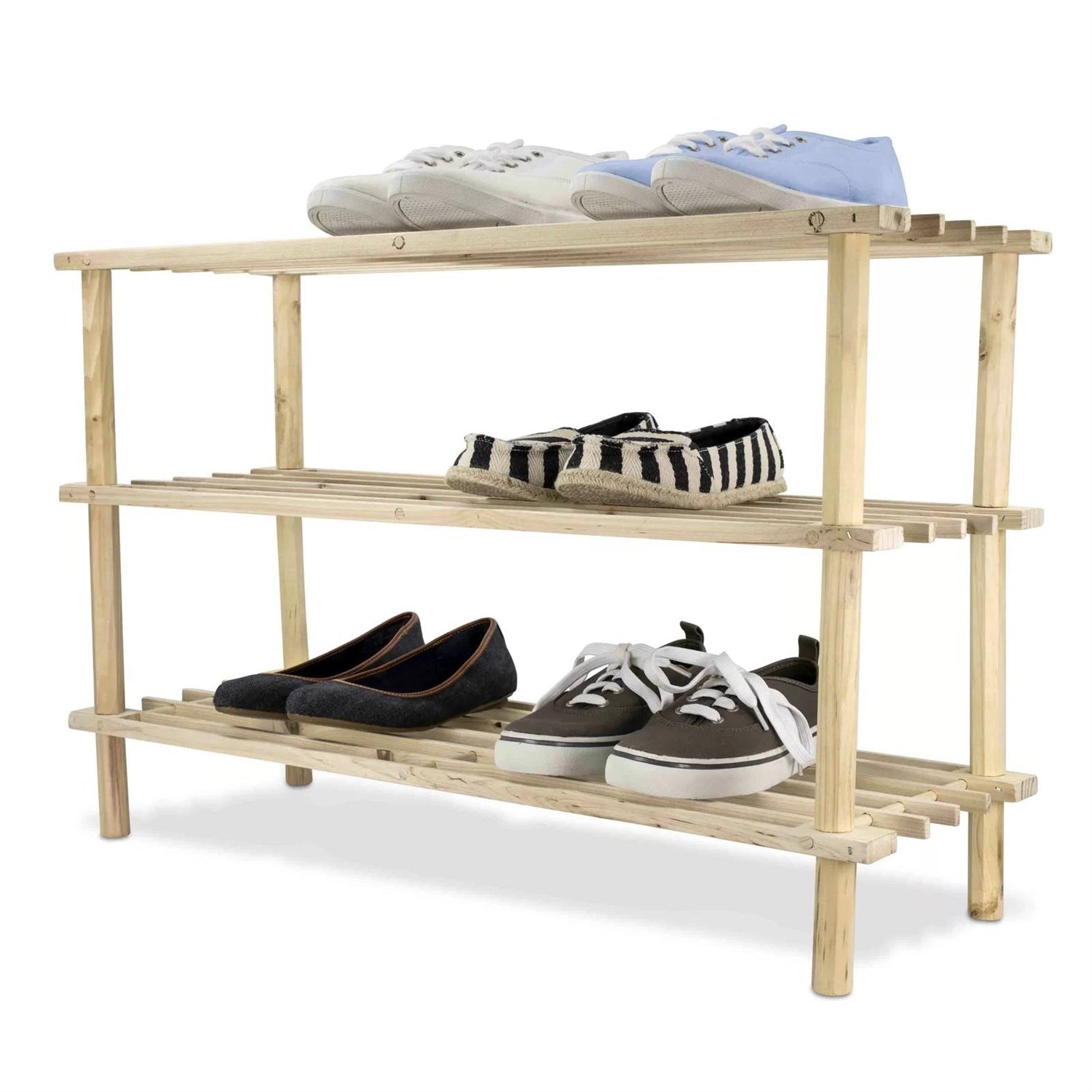 Accents > Shoe Racks - Solid Pine Wood 3-Tier Shoe Rack - Holds Up To 12 Pair Of Shoes