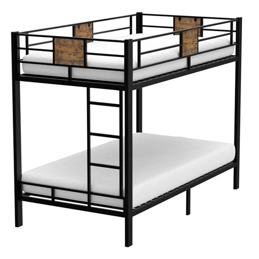 Bedroom > Bed Frames > Bunk Beds - Twin Over Twin Heavy Duty Metal Bunk Bed In Black With Side Ladder