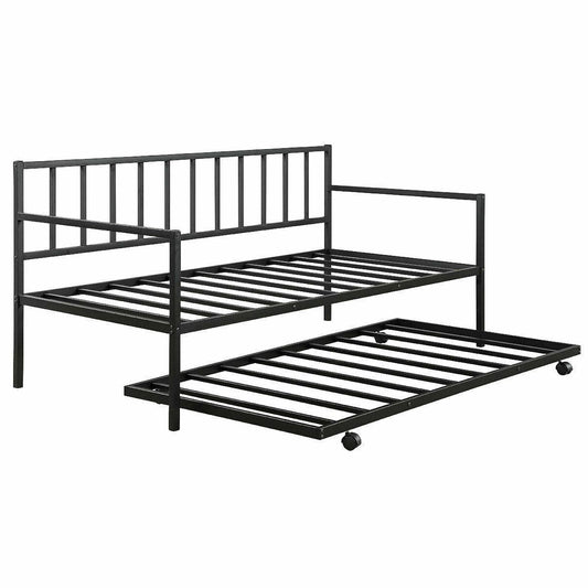 Bedroom > Bed Frames > Daybeds - Twin Size Black Metal Daybed With Roll-out Trundle Bed Frame