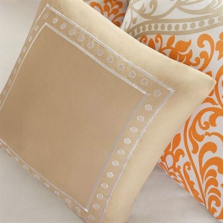 Bedroom > Comforters And Sets - Twin Size 4-Piece Orange White Damask Print Comforter Set