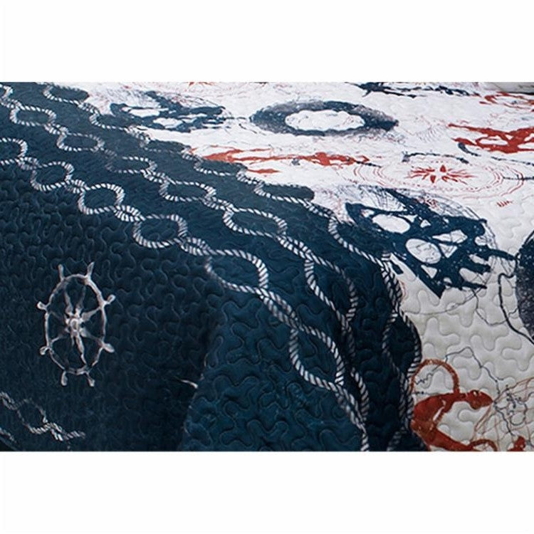 Bedroom > Quilts & Blankets - Twin Size Modern Coastal Anchor Polyester Reversible Quilt Set