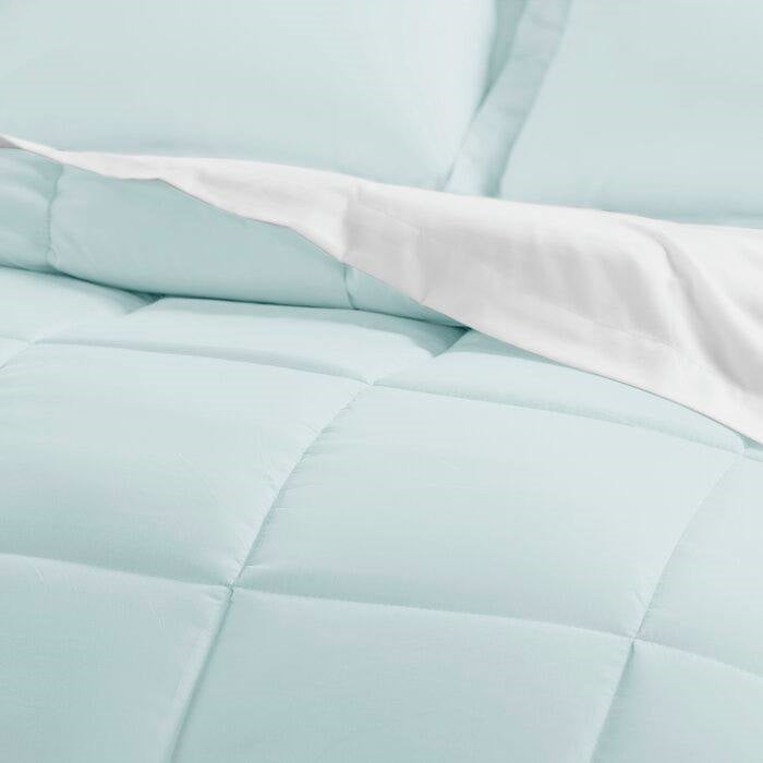 Bedroom > Comforters And Sets - Twin Size Microfiber 6-Piece Reversible Bed-in-a-Bag Comforter Set In Aqua Blue
