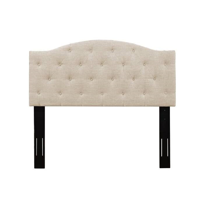 Bedroom > Headboards - Twin Size Beige Fabric Upholstered Button-Tufted Adjustable Height Headboard