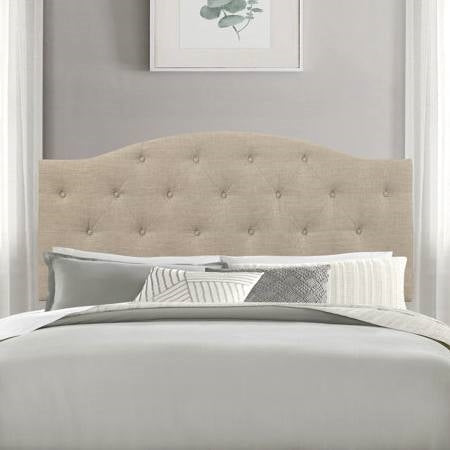 Bedroom > Headboards - Twin Size Beige Fabric Upholstered Button-Tufted Adjustable Height Headboard