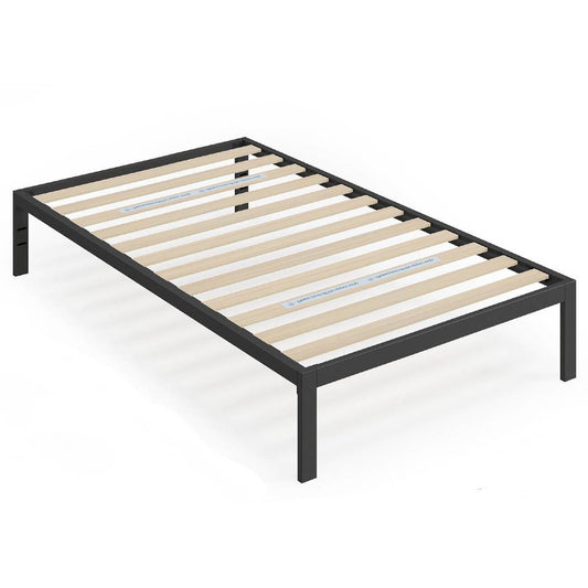 Bedroom > Bed Frames > Platform Beds - Twin Black Metal Platform Bed Frame With Wood Slats - 350 Lbs Weight Capacity