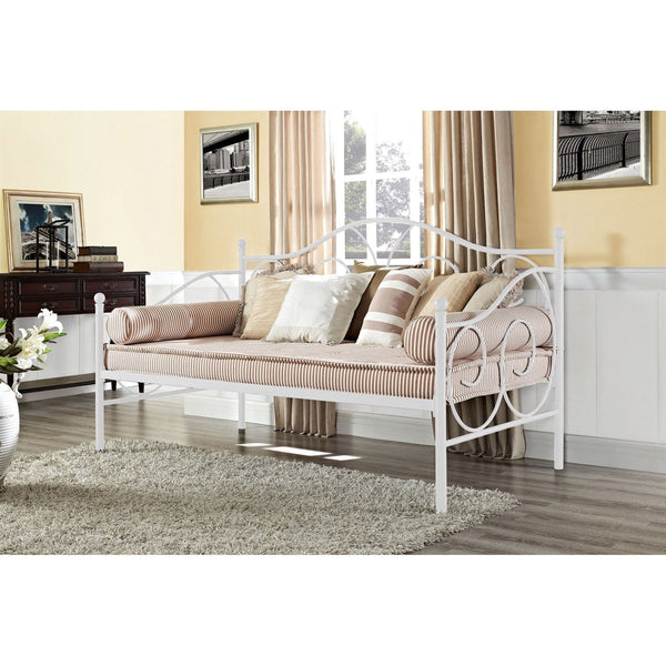 Bedroom > Bed Frames > Daybeds - Twin White Metal Daybed With Scrolling Final Detailing - 600 Lb Weight Limit