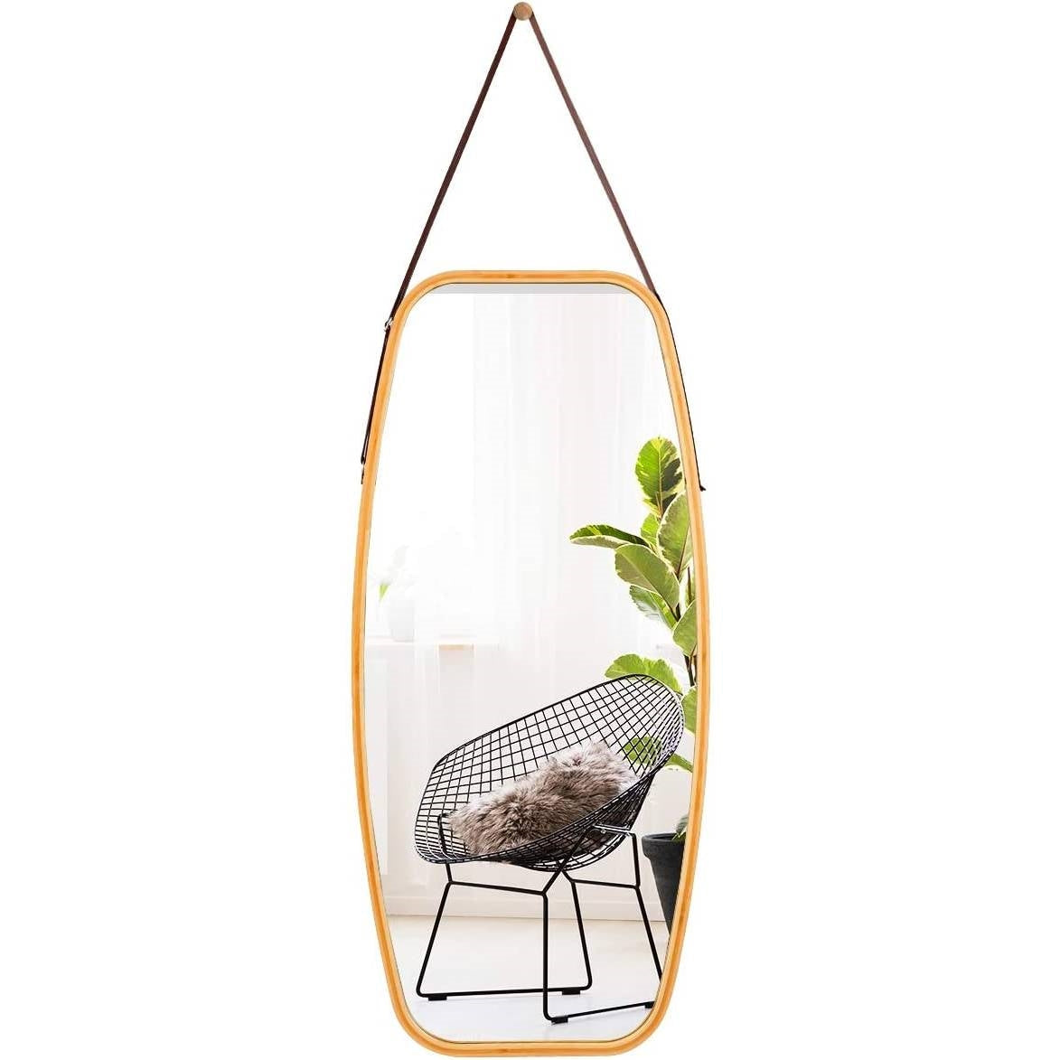 Accents > Mirrors - Wall Hanging Bedroom Bathroom Rectangular Mirror With Bamboo Frame 39 X 18 Inch