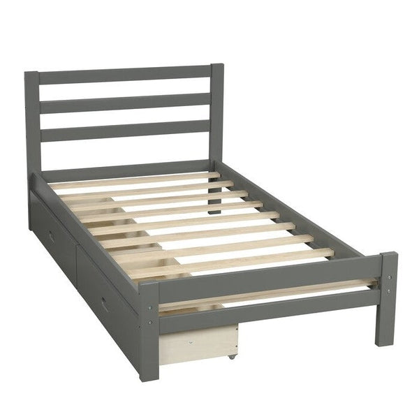 Bedroom > Bed Frames > Platform Beds - Twin Size Gray Low Profile 2 Drawer Storage Platform Bed