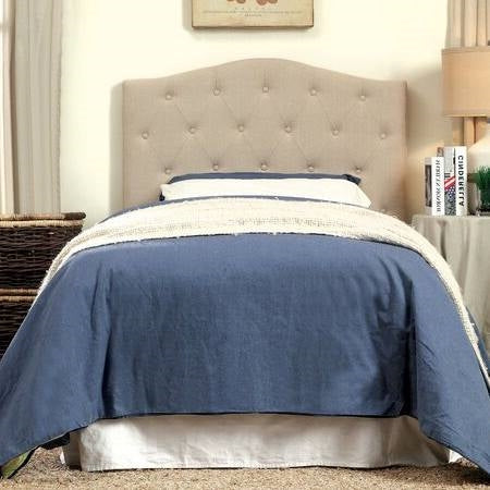 Bedroom > Headboards - Twin Size Ivory Beige Fabric Upholstered Button Tufted Headboard