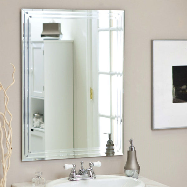 Accents > Mirrors - Rectangular 31.5-inch Bathroom Vanity Wall Mirror With Triple-Bevel Design