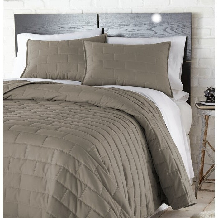 Bedroom > Comforters And Sets - Twin/Twin XL Modern Brick Stitch Microfiber Reversible 2 Piece Comforter Set In Taupe