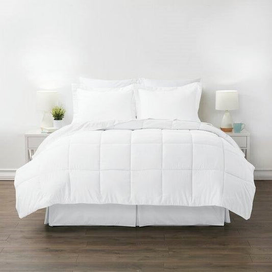Bedroom > Comforters And Sets - Twin XL Size Microfiber 6-Piece Reversible Bed In A Bag Comforter Set In White