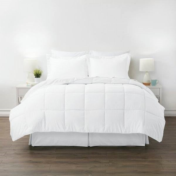Bedroom > Comforters And Sets - Twin XL Size Microfiber 6-Piece Reversible Bed In A Bag Comforter Set In White