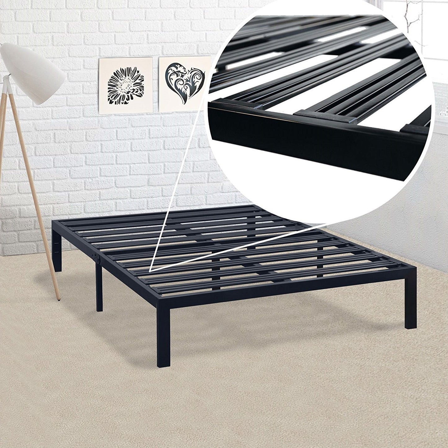 Bedroom > Bed Frames > Platform Beds - Twin XL Metal Platform Bed Frame With Heavy Duty Steel Slats