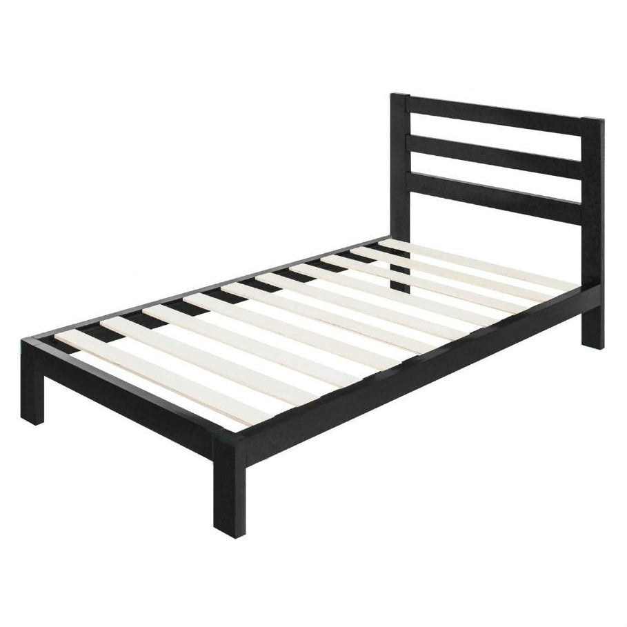 Bedroom > Bed Frames > Platform Beds - Twin Size Modern Metal Platform Bed Frame With Headboard And Wood Support Slats