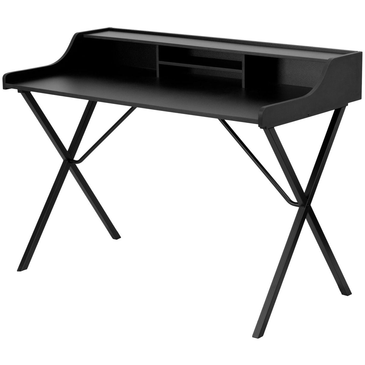 Office > Computer Desks - Modern Black Office Table Computer Desk With Raised Top Shelf