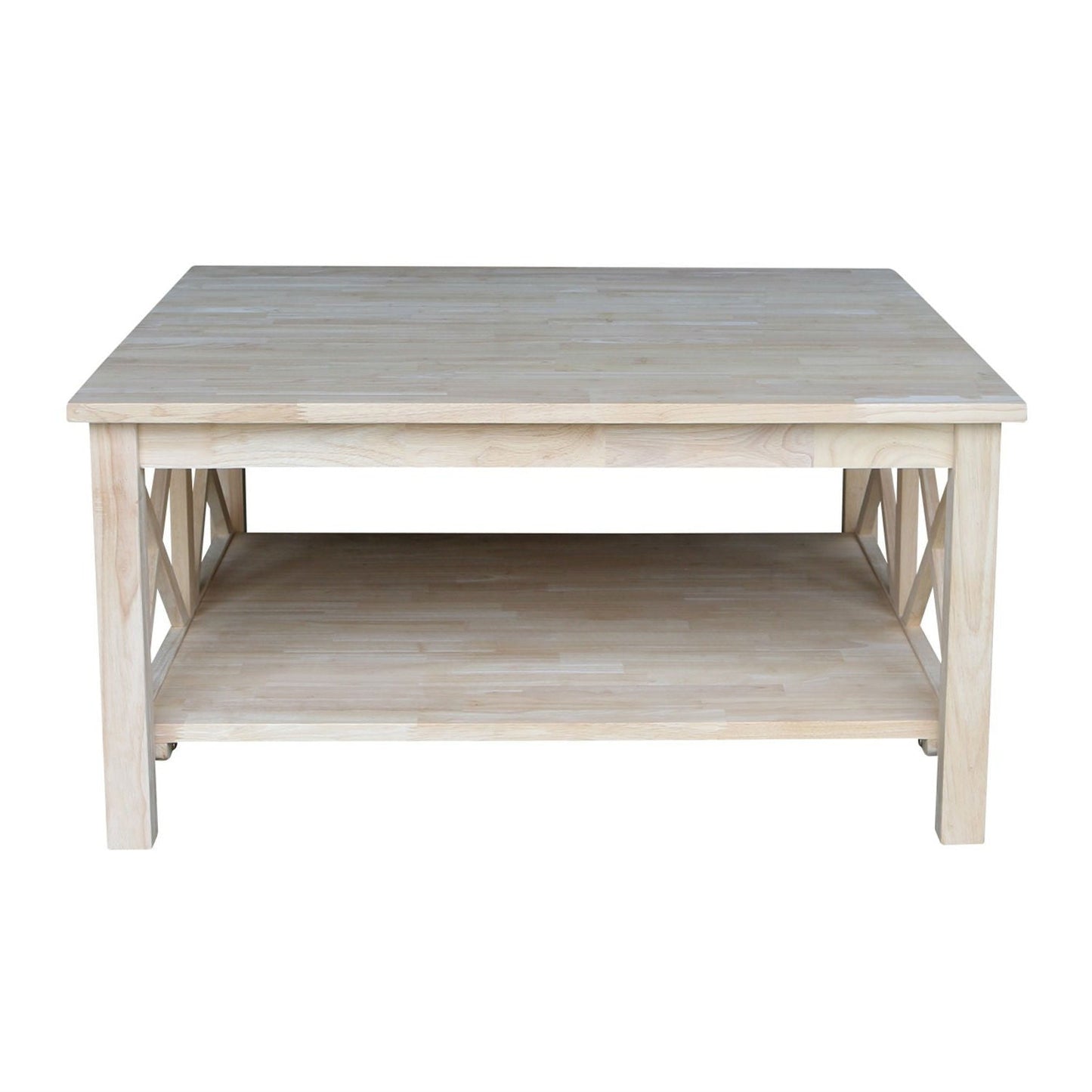 Living Room > Coffee Tables - Square Unfinished Solid Wood Coffee Table With Bottom Shelf