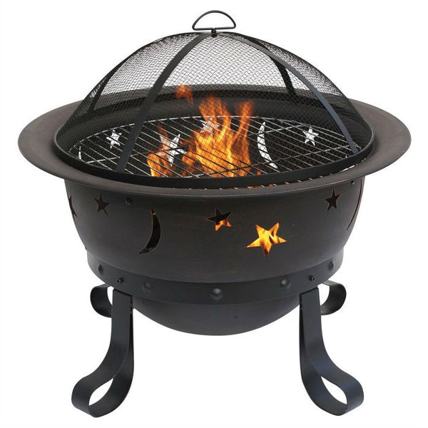 Outdoor > Outdoor Decor > Fire Pits - Outdoor Star Moon Steel Wood Burning Fire Pit In Bronze Finish