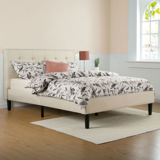 Bedroom > Bed Frames > Platform Beds - Full Size Taupe Beige Upholstered Platform Bed Frame With Headboard