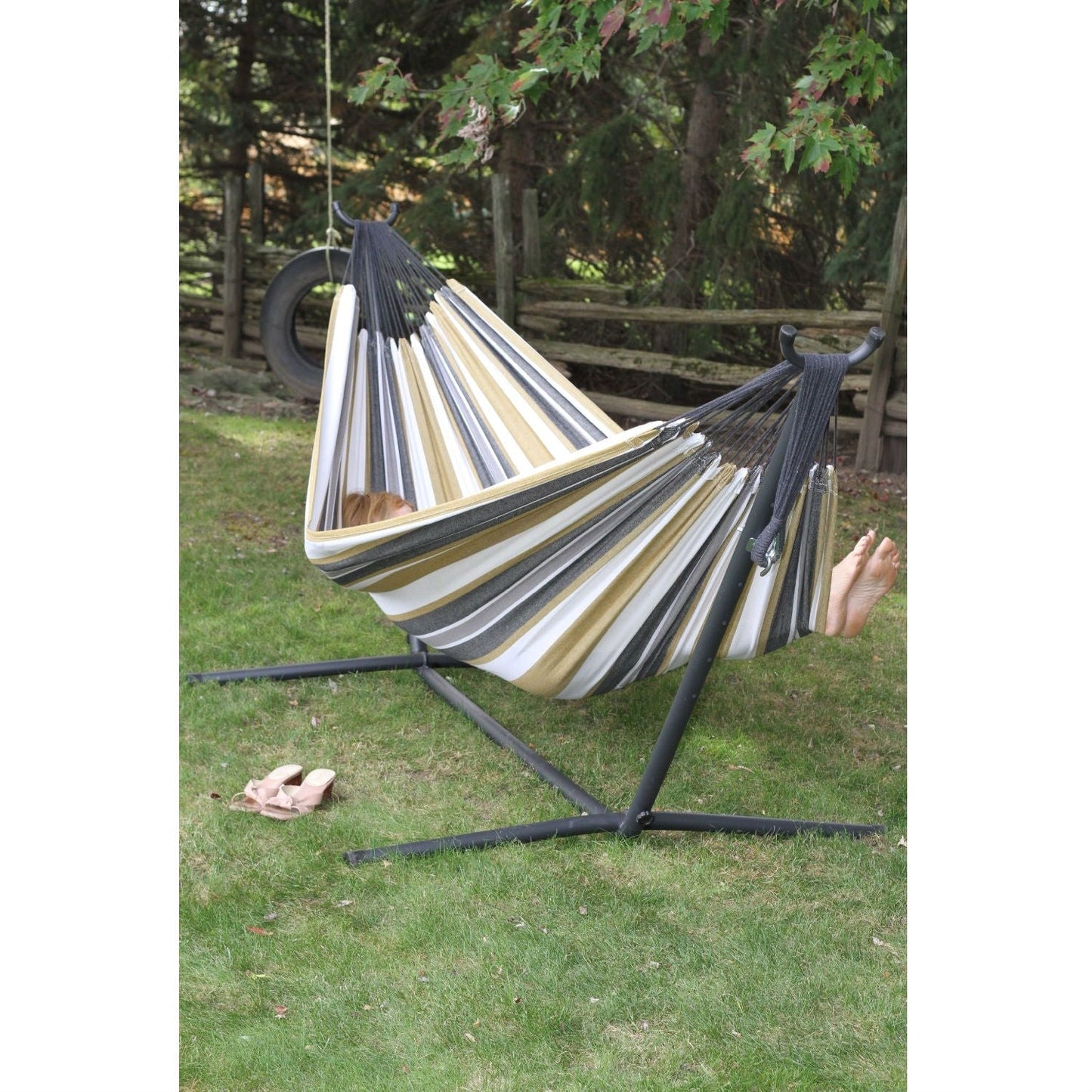 Outdoor > Outdoor Furniture > Hammocks - Desert Moon Pattern Cotton Hammock With 9-FT Steel Stand