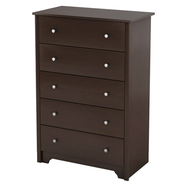 Bedroom > Nightstand And Dressers - Dark Brown Chocolate Wood Finish 5-Drawer Bedroom Chest Of Drawers