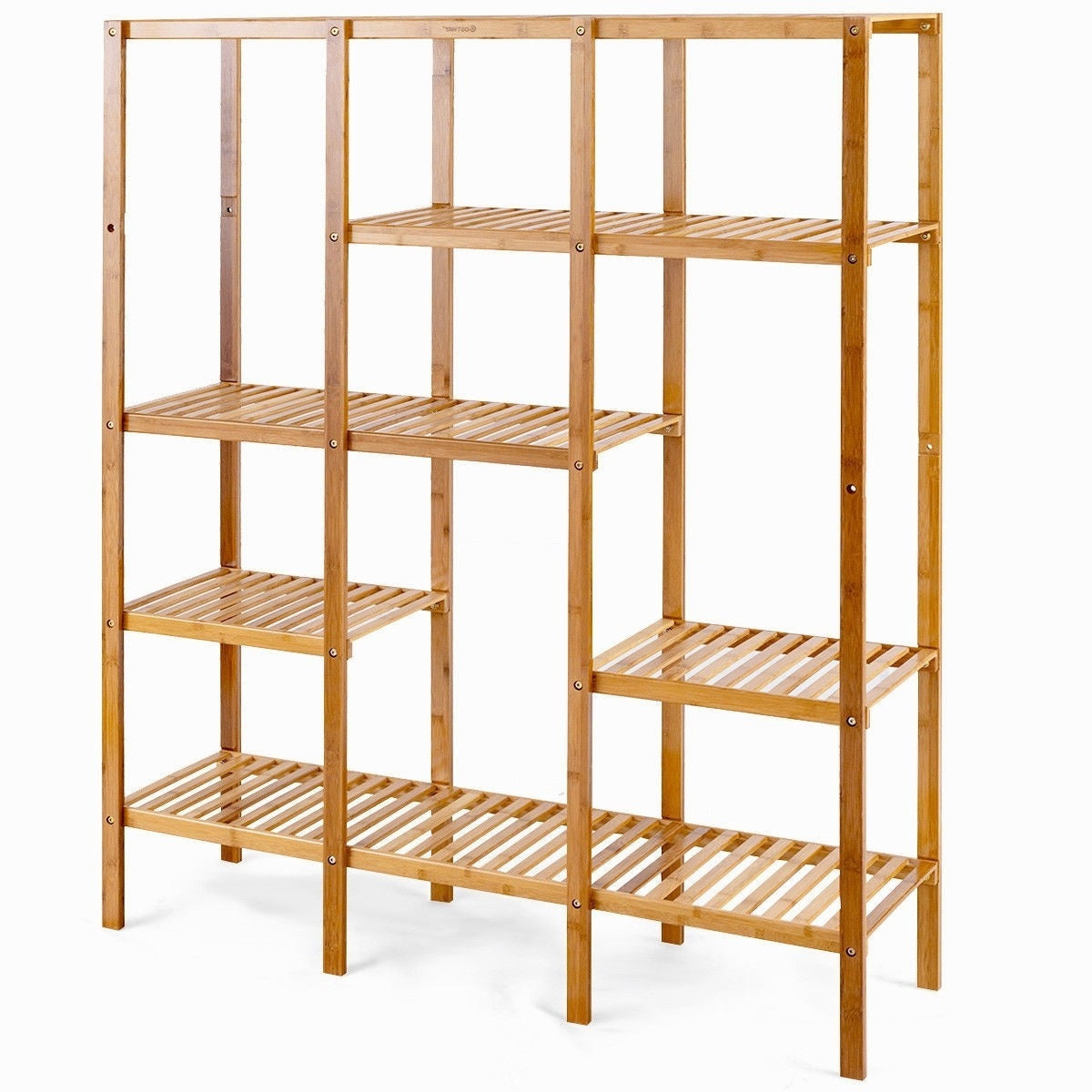 Living Room > Bookcases - Eco-Friendly Bamboo 4-Shelf Bookcase Storage Rack