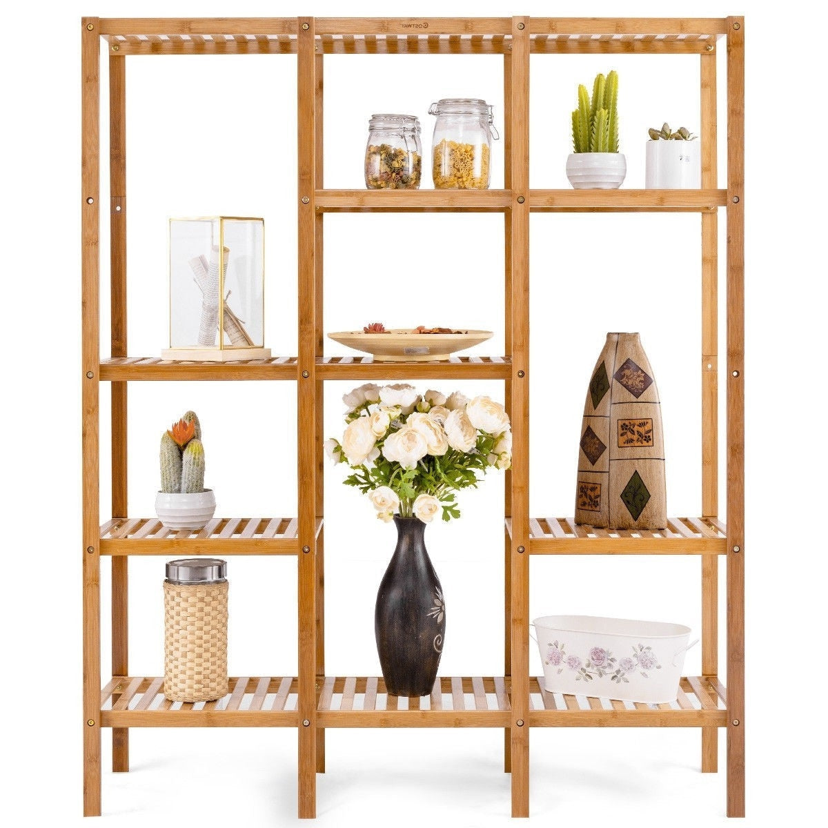 Living Room > Bookcases - Eco-Friendly Bamboo 4-Shelf Bookcase Storage Rack