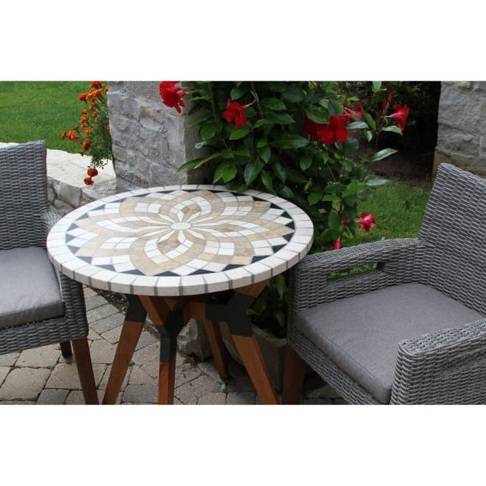 Outdoor > Outdoor Furniture > Patio Tables - Round 30-inch Bistro Style Outdoor Patio Table With Marble Tile Top
