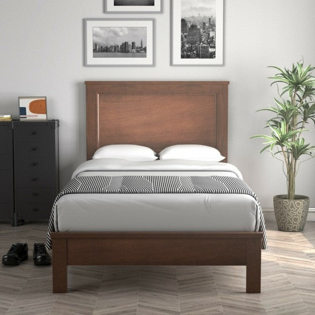 Bedroom > Bed Frames > Platform Beds - Twin Size Modern College Dorm Wooden Platform Bed In Walnut