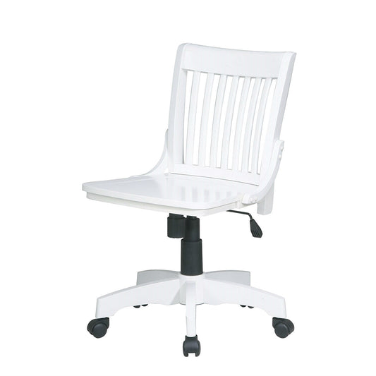 Office > Office Chairs - White Armless Bankers Chair With Wood Seat