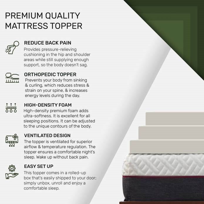 Bedroom > Mattress Toppers - Full Size 2-inch Thick Plush High Density Foam Mattress Topper Pad - Medium Firm