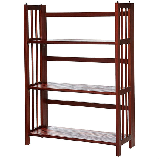 Living Room > Bookcases - 3-Shelf Folding Storage Shelves Bookcase In Walnut Wood Finish