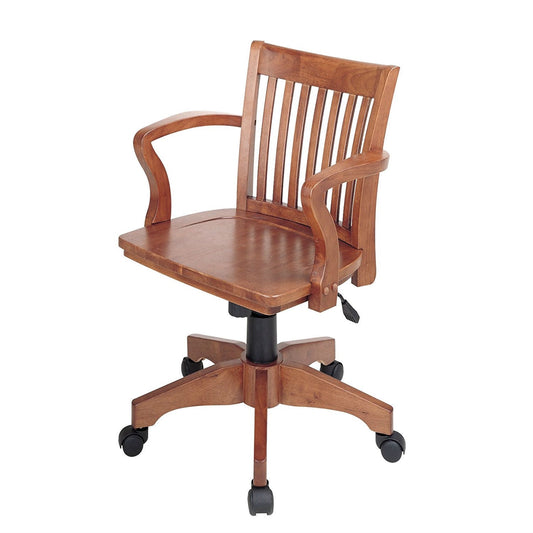 Office > Office Chairs - Classic Wooden Bankers Chair With Wood Seat And Arms