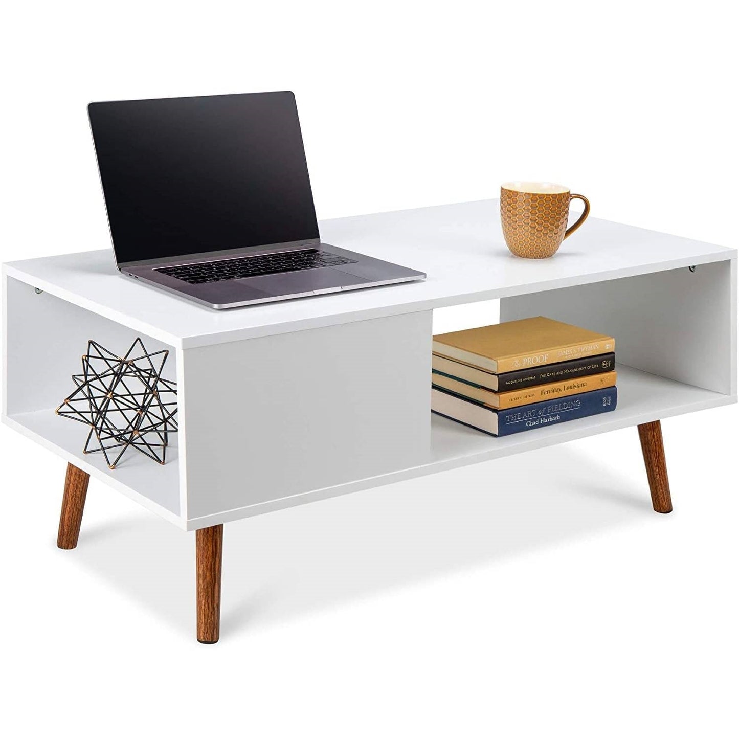 Living Room > Coffee Tables - Modern Mid-Century Style Coffee Table Living Room Storage In White Brown Wood