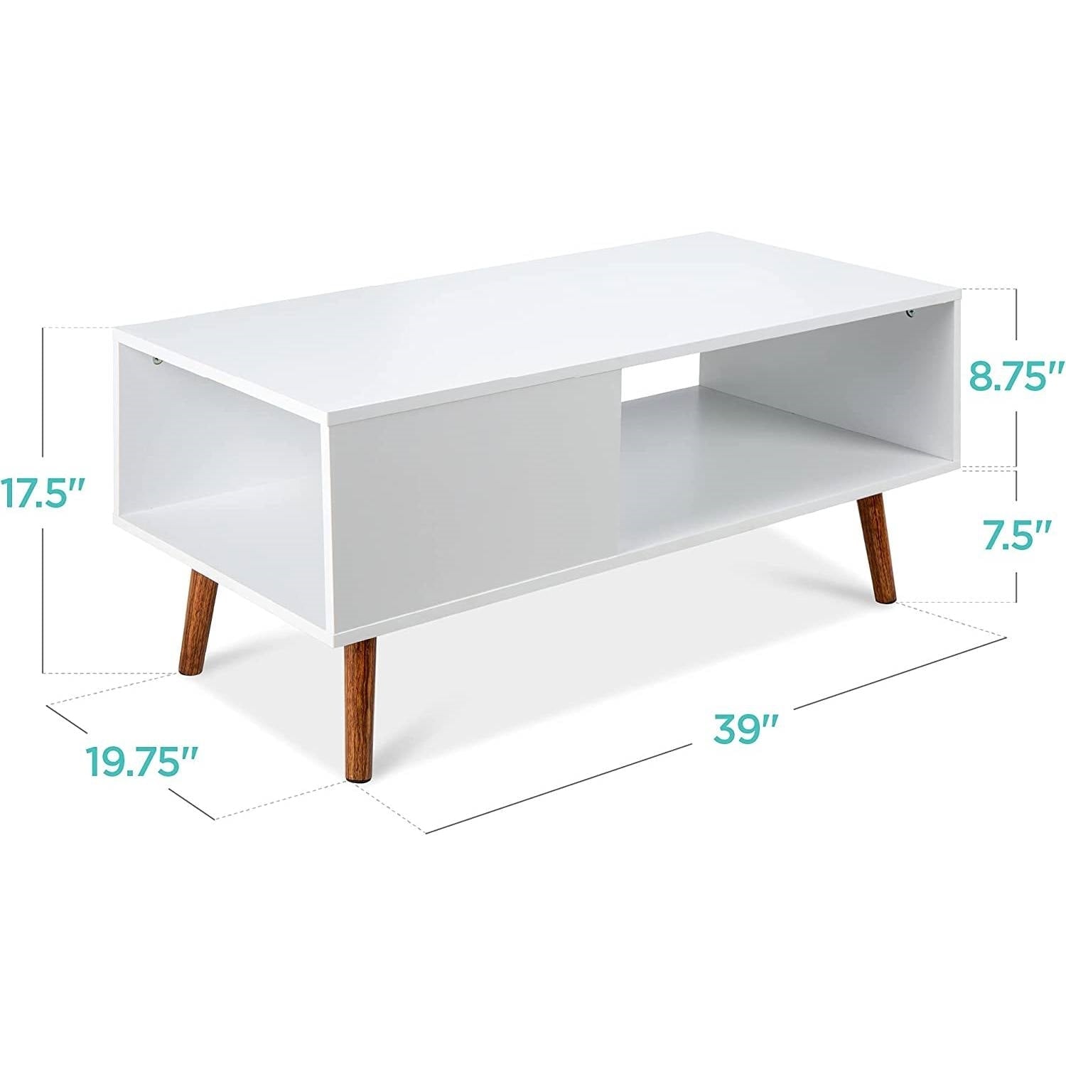 Living Room > Coffee Tables - Modern Mid-Century Style Coffee Table Living Room Storage In White Brown Wood