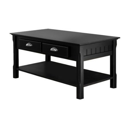 Living Room > Coffee Tables - Country Style Black Wood Coffee Table With 2 Storage Drawers