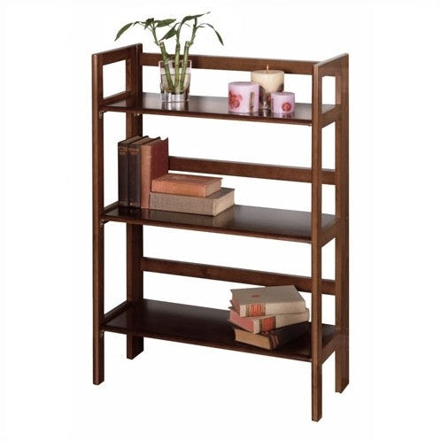Living Room > Bookcases - 3-Shelf Stackable Folding Bookcase In Distressed Walnut Finish
