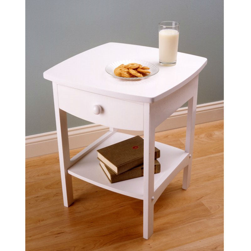 Bedroom > Nightstand And Dressers - White Wood Contemporary 1-Drawer Bedside Table Nightstand