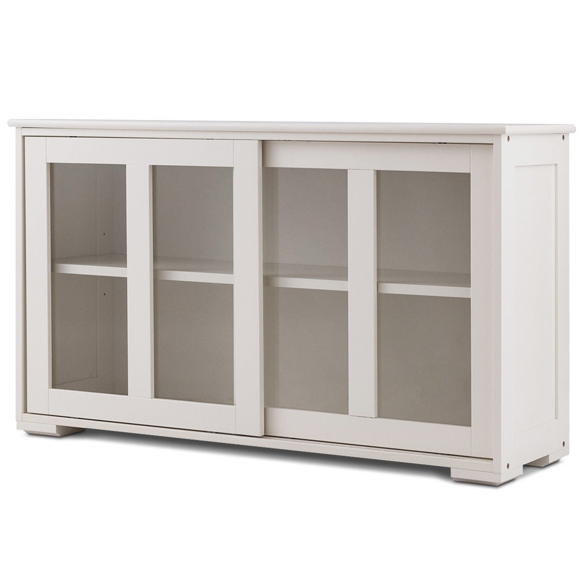 Dining > Sideboards & Buffets - Modern White Wood Buffet Sideboard Cabinet With Glass Sliding Door
